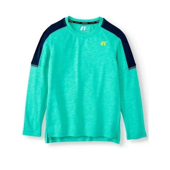 Russell Boys Green Breeze Heather Long Sleeve Core T-Shirt -  Size M (8) - Picture 1 of 9